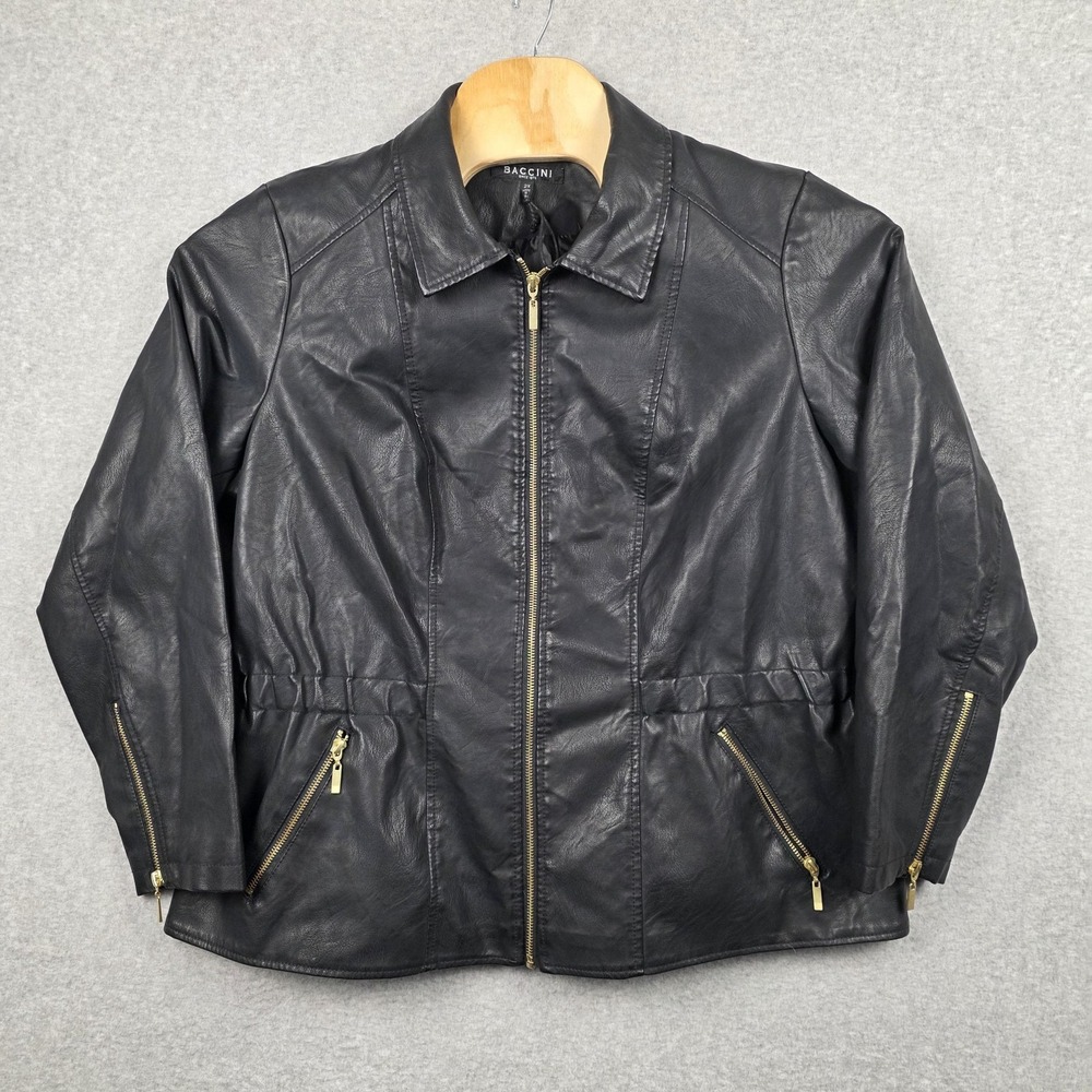 BACCINI Jacket Womens 2X‎ Black Faux Leather Moto Zip Pockets Lined Plus Size